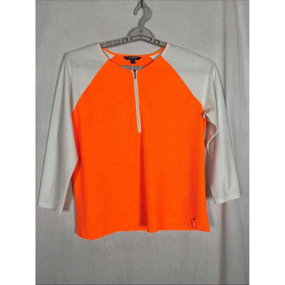 Lauren Ralph Lauren Active Pullover Neon Orange and White Long Sleeve Shirt
